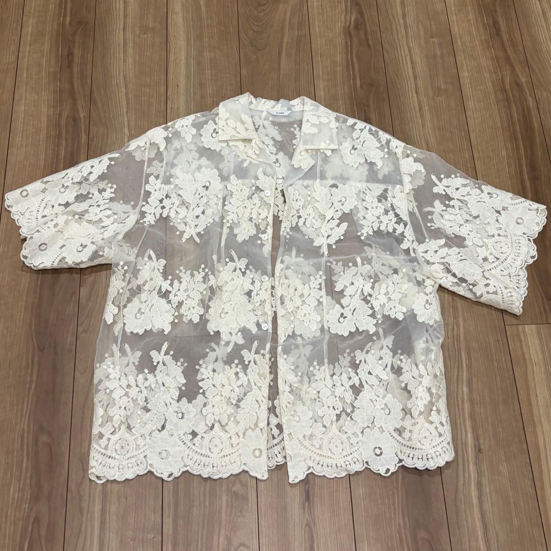 【美品】CLANE SHEER FLOWER LACE SHIRT