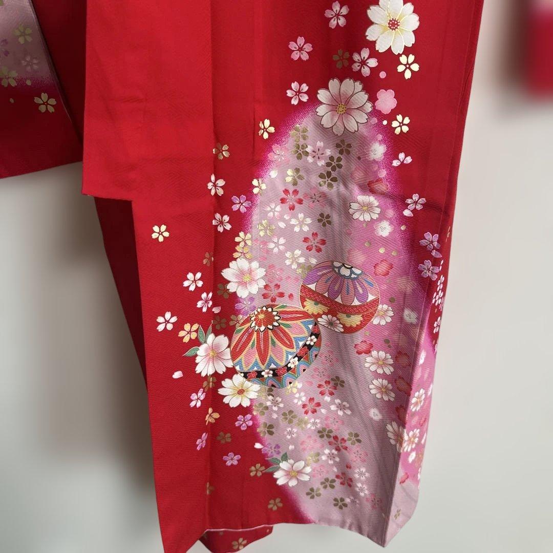 七五三用 絹100% 赤い着物120-130cm