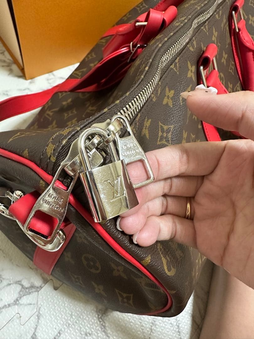 Louis Vuitton ボストンバッグ ブラウン/レッド