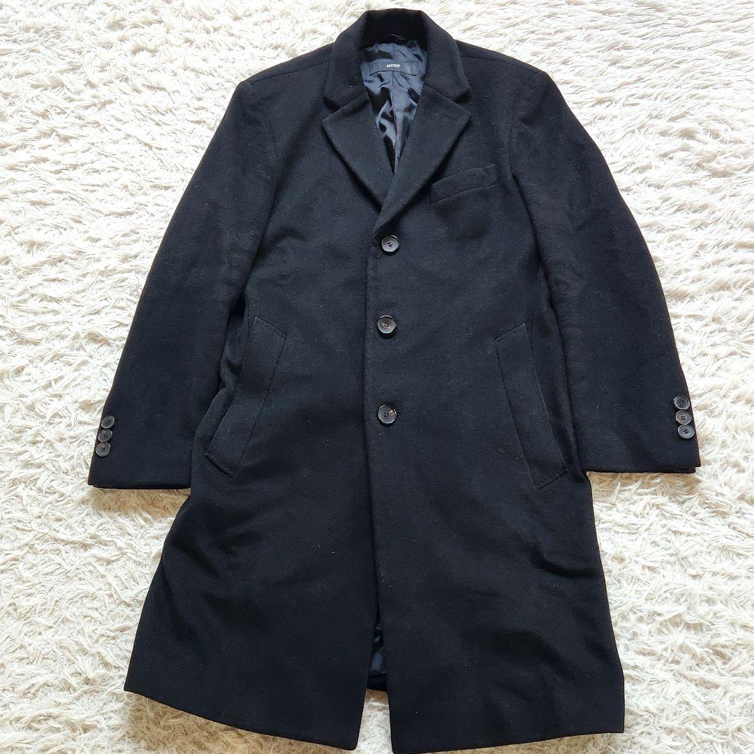 ✨ウールカシミヤ✨ヒューゴボス❣️チェスターコート　L位　ブラック　着丈94cm