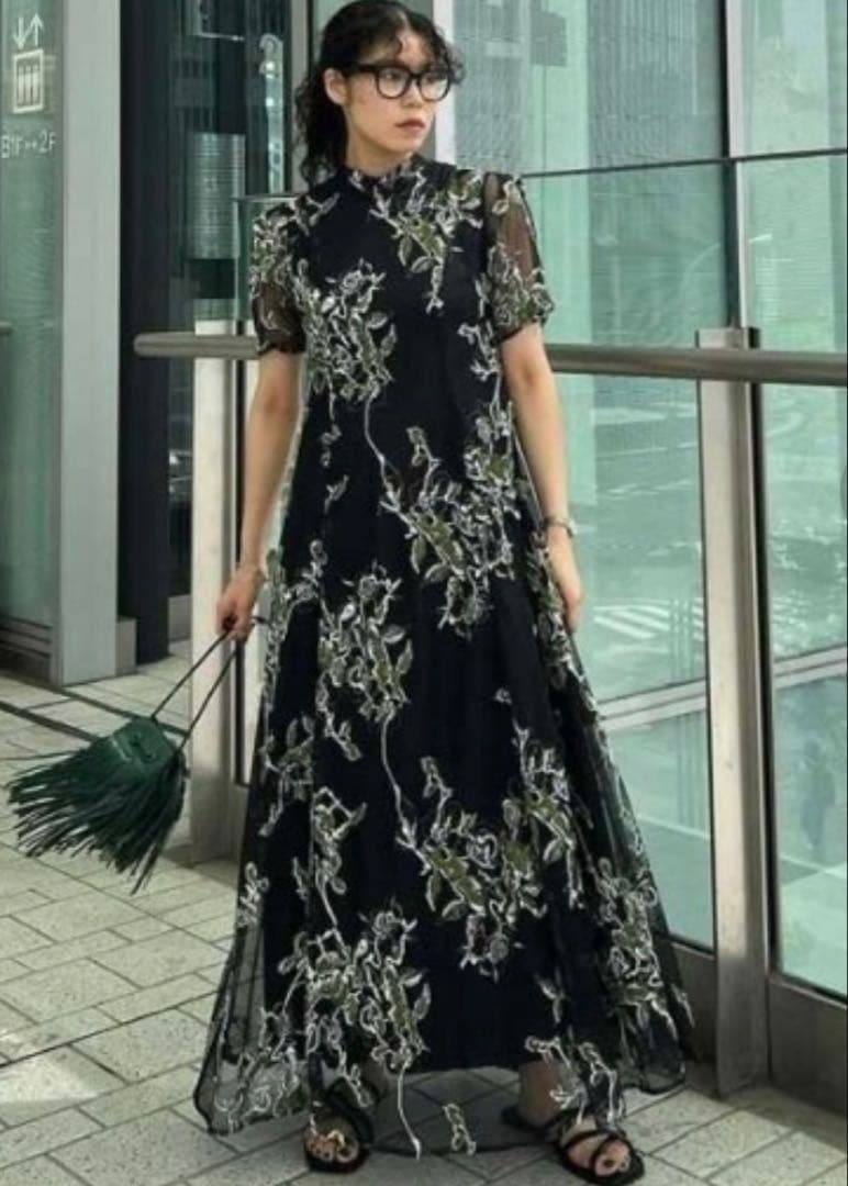 【Ameri】2WAY WILD ROSE CANVAS ART DRESS