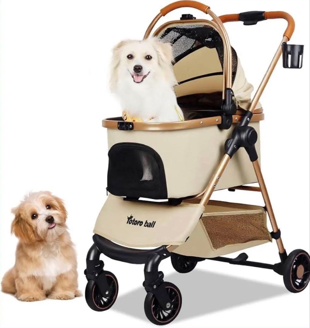 ペットカート 犬 バギー 4輪 小型犬 中型 ワンタッチ折り畳み 分離式 カーキ