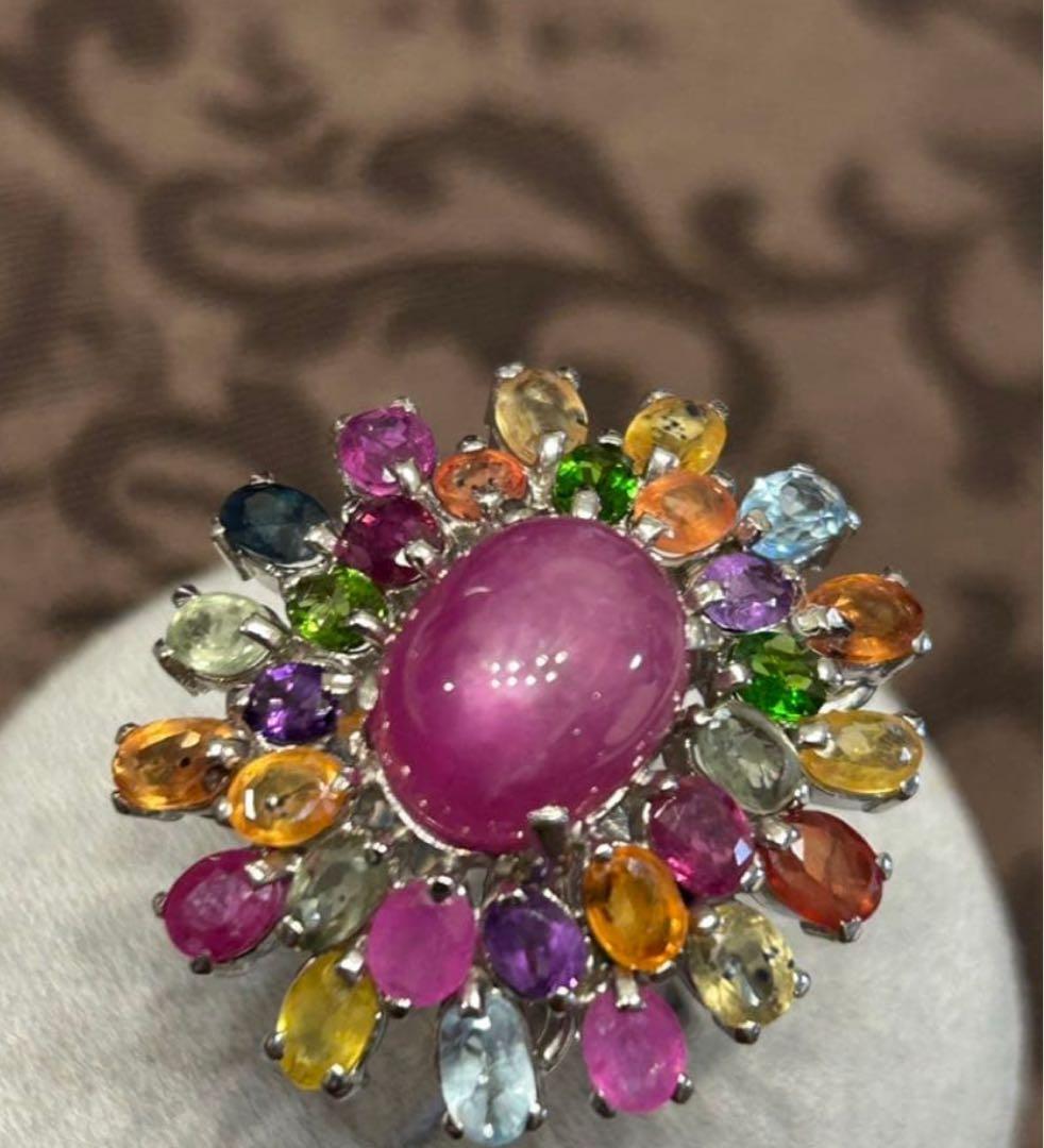 ひろ❣️お取り置き　大粒天然ルビーカボション＆エメラルドブレスレット