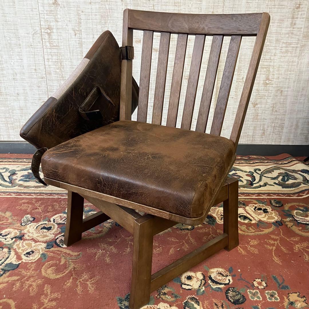 ②北欧レトロ 上久商店 大川家具 ノゾミ 回転式 天然木製椅子 アームレスチェア