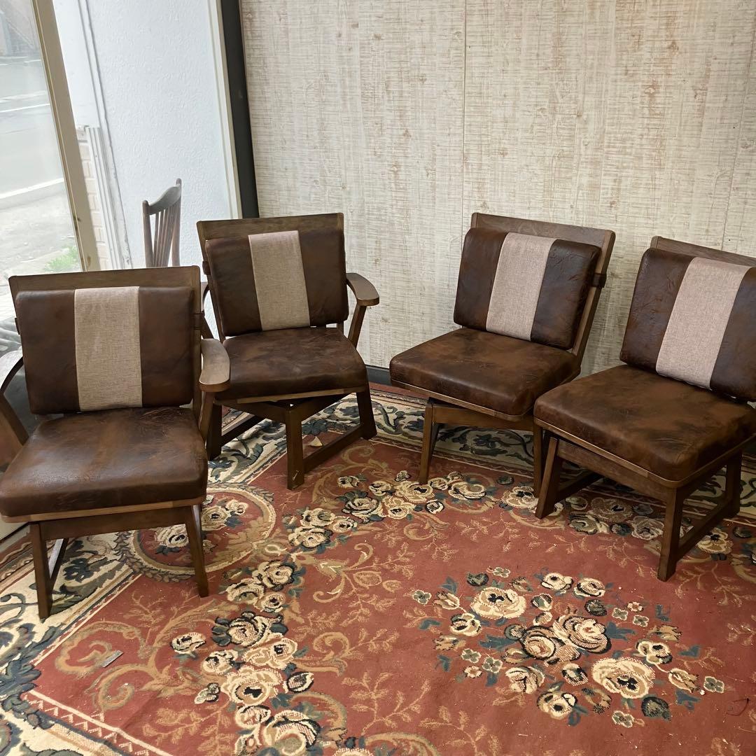 ②北欧レトロ 上久商店 大川家具 ノゾミ 回転式 天然木製椅子 アームレスチェア