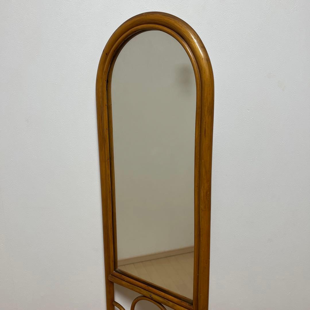 藤　ラタン　鏡　ミラー　棚　インテリア　昭和　レトロ