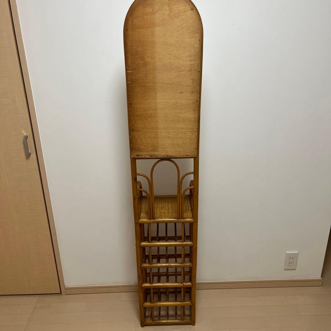 藤　ラタン　鏡　ミラー　棚　インテリア　昭和　レトロ