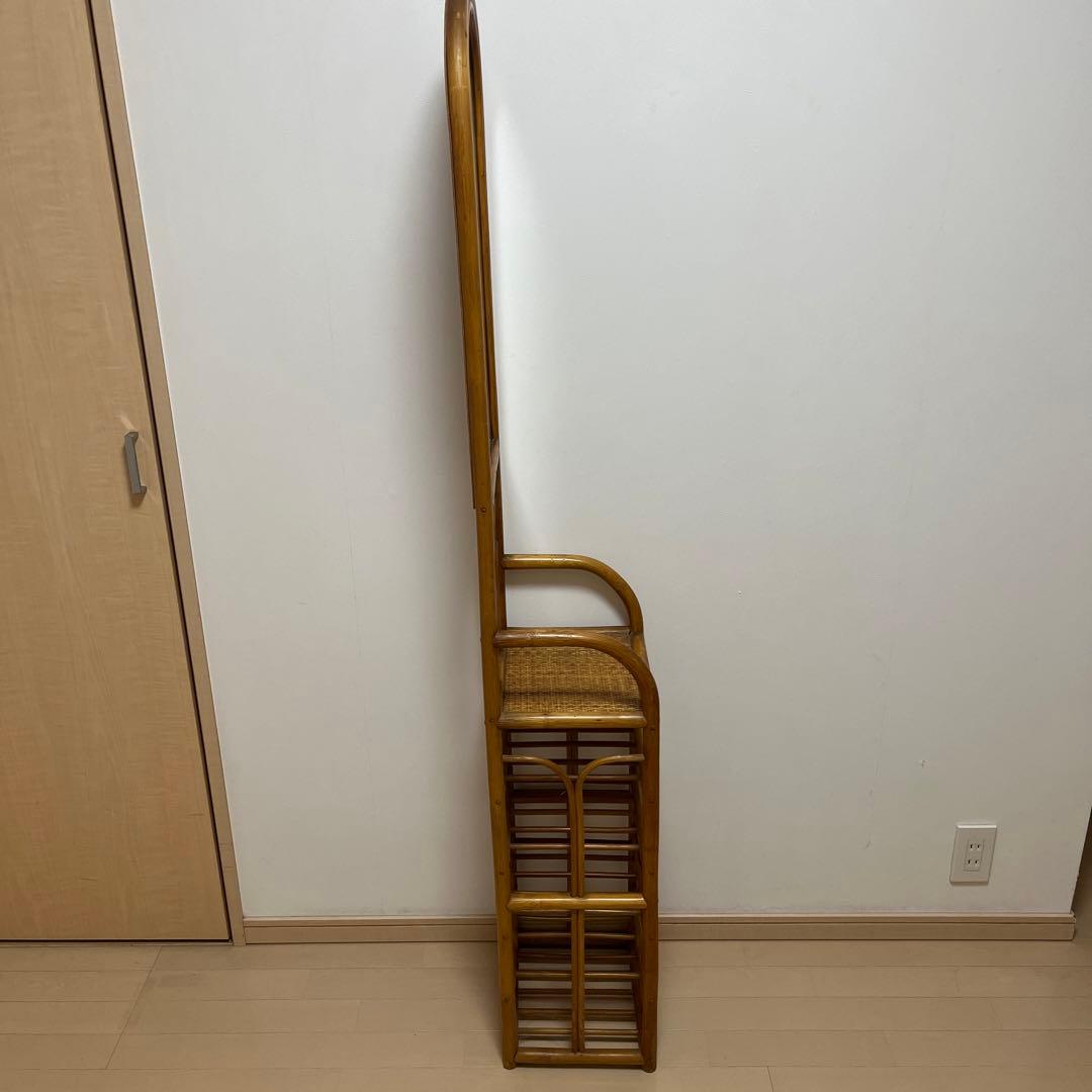 藤　ラタン　鏡　ミラー　棚　インテリア　昭和　レトロ