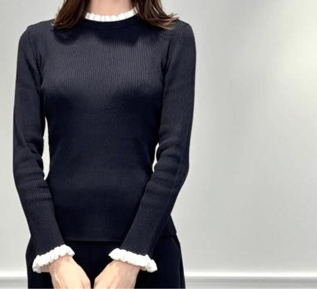 エムプルミエ m-i-d バイカラーフリルリブニットプルオーバー