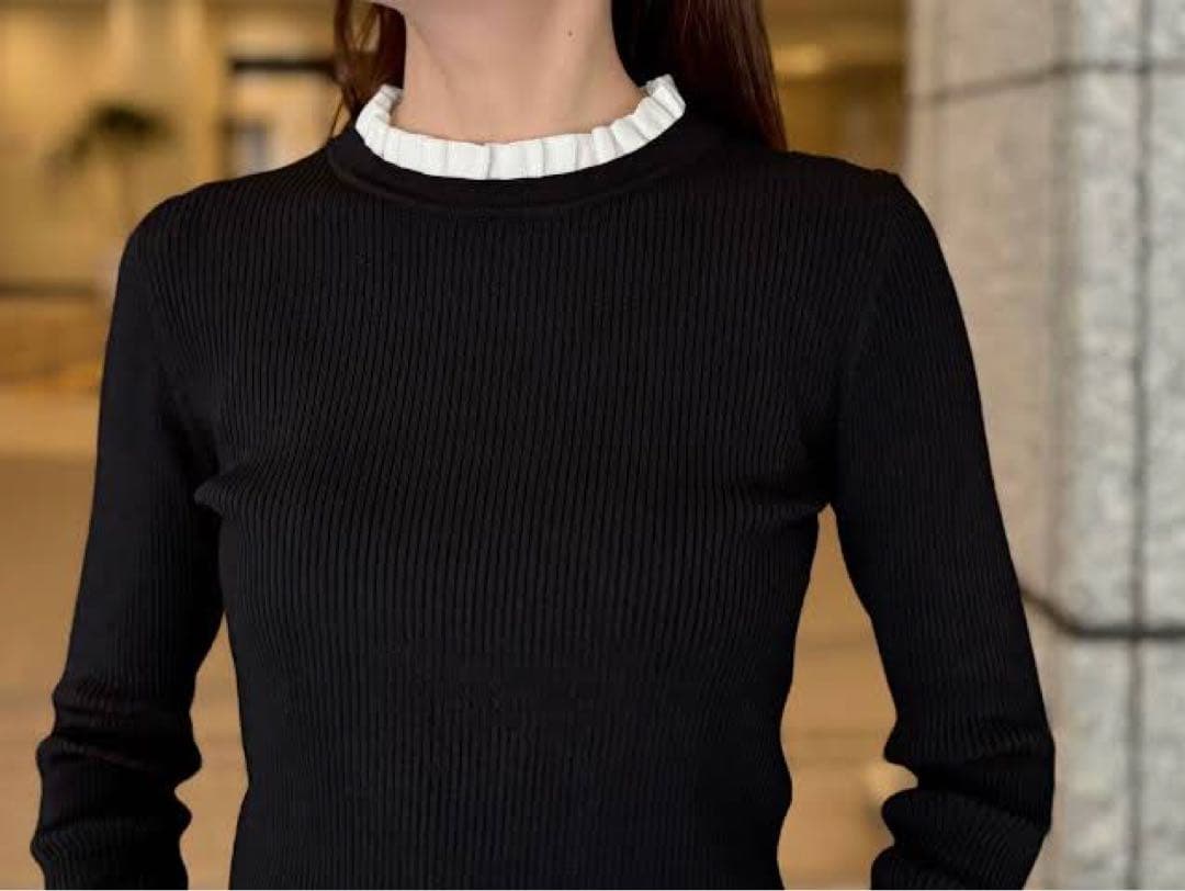 エムプルミエ m-i-d バイカラーフリルリブニットプルオーバー