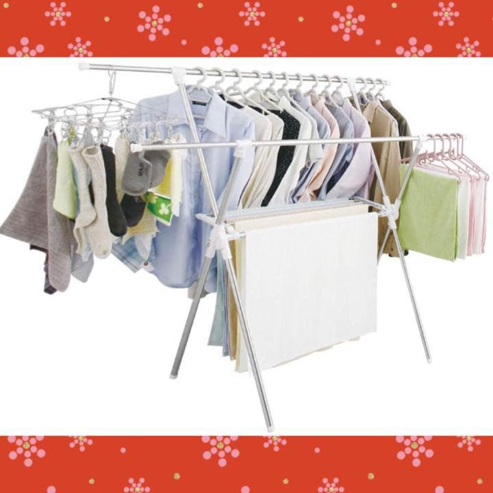 5人分が余裕で干せる大収納❣一度にたくさん干せて超便利♪❤多機能☆洗濯物干し