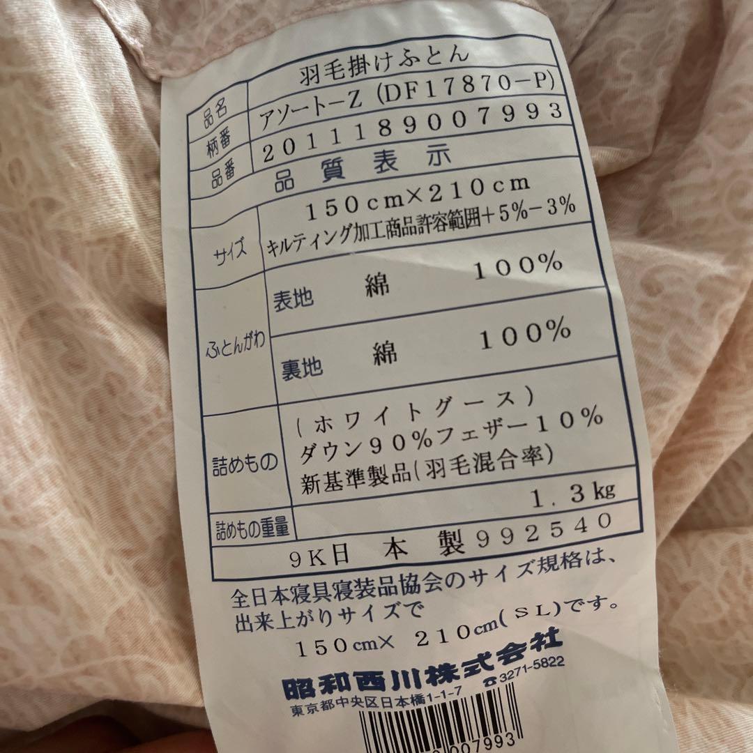 西川　高級羽毛布団　日本製　ホワイトグースダウン90% エコメルカリ便限定