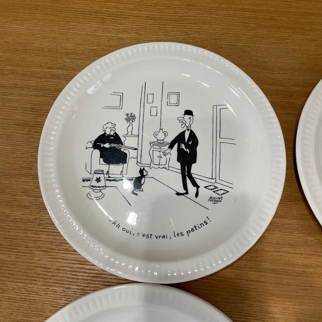 フランス　風刺画柄　アンティーク皿　5枚セット