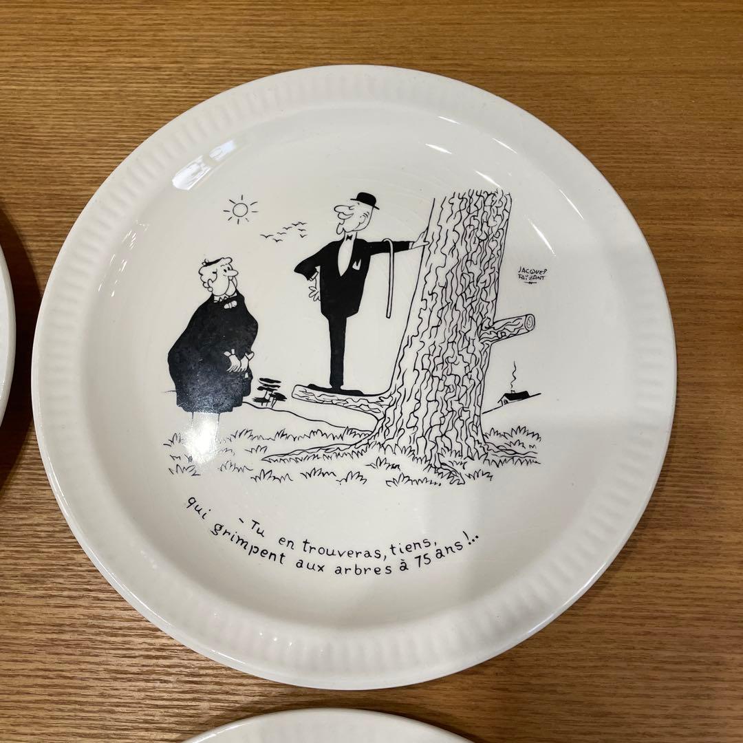 フランス　風刺画柄　アンティーク皿　5枚セット