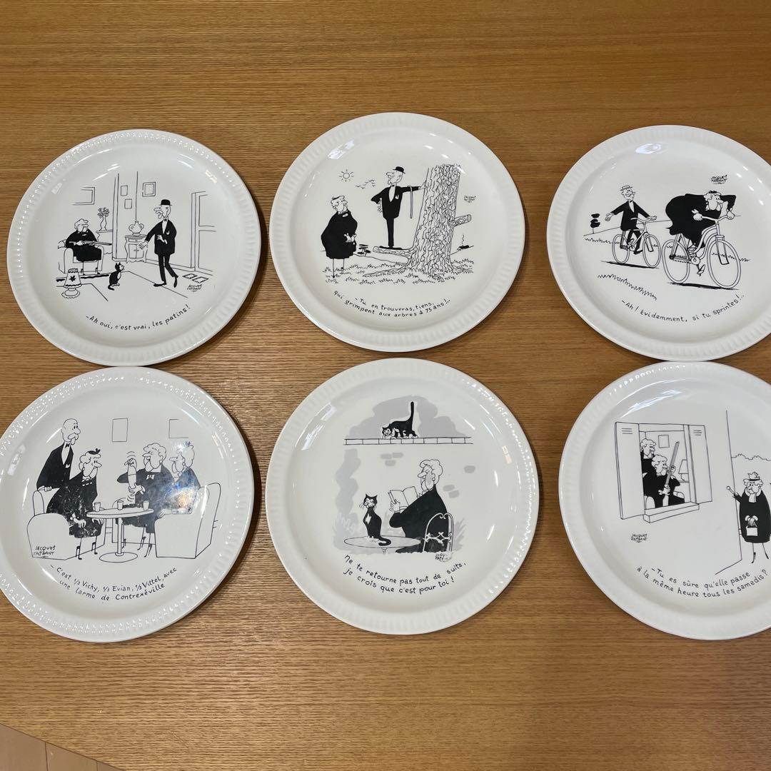 フランス　風刺画柄　アンティーク皿　5枚セット