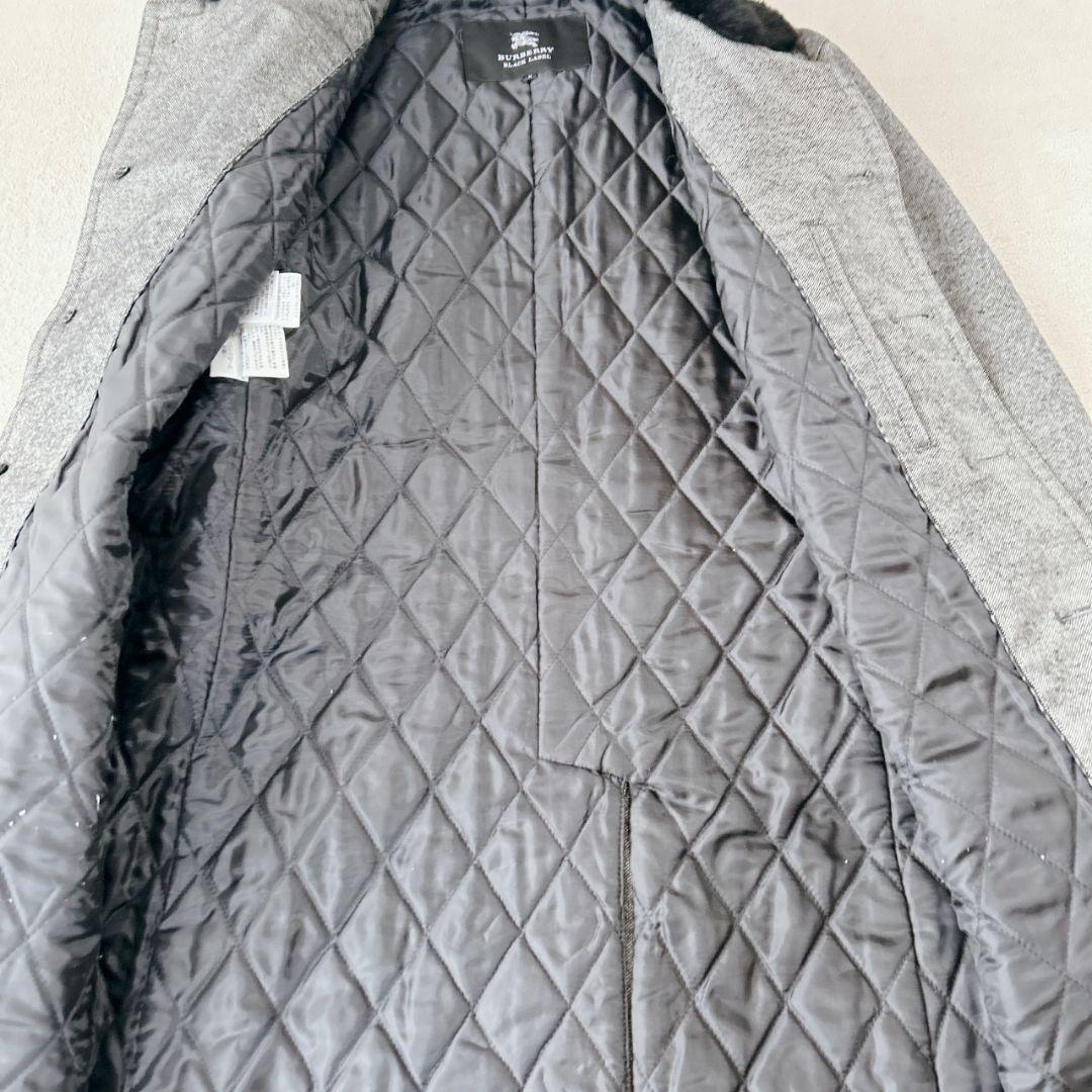バーバリーブラックレーベル ラビットファー ステンカラーコート 中綿キルティング
