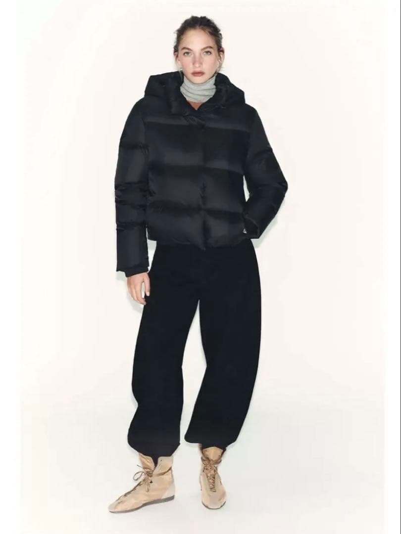 ZARA 撥水・防風フード付きショートダウンジャケット