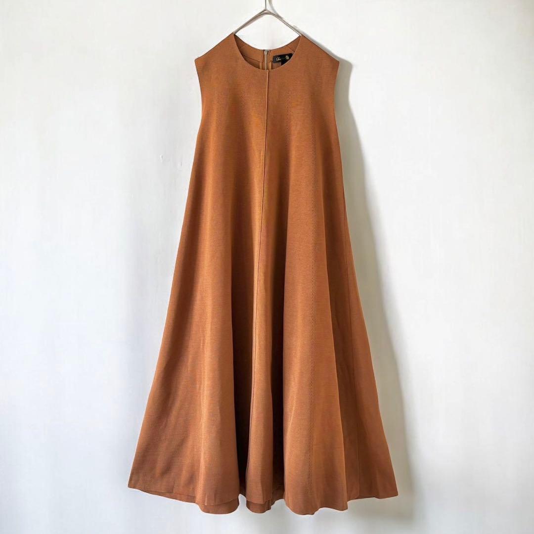 DRAWERドゥロワー　Aライン　ニット　ワンピース クルーネック　ブラウン