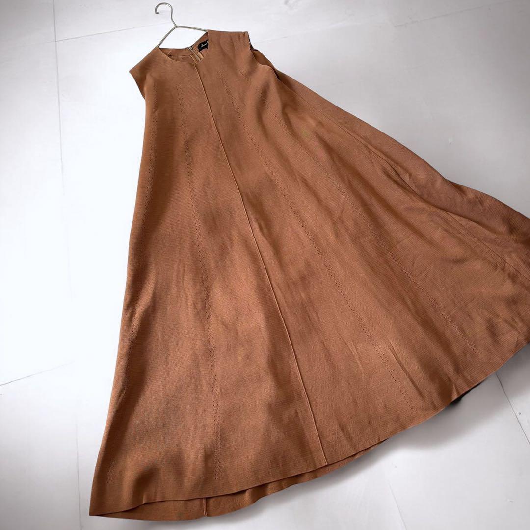 DRAWERドゥロワー　Aライン　ニット　ワンピース クルーネック　ブラウン