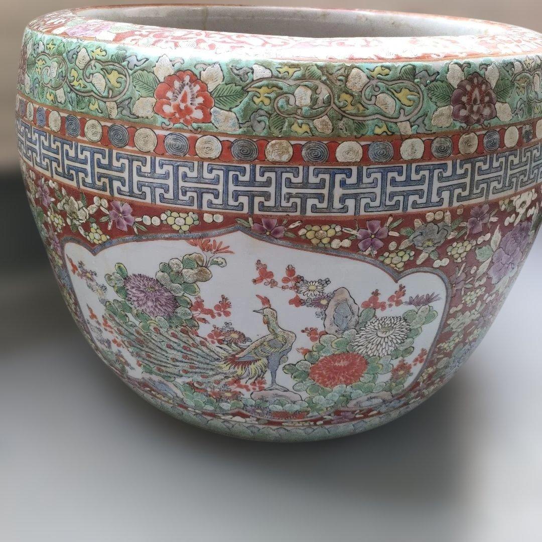 陶器製火鉢 花柄 鳥模様