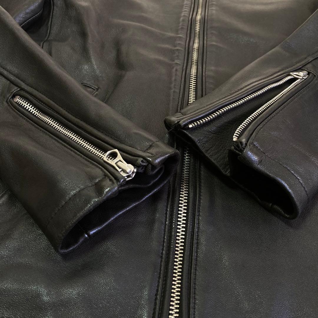 02M796◯ HARE ブラック 羊革 シングル ライダース レザージャケット