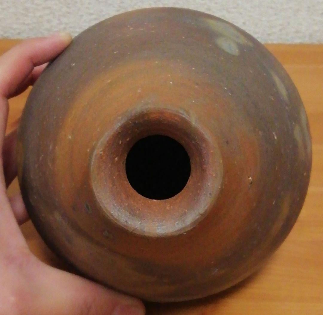 金重道明作　備前焼　一輪　花入　共箱　略歴付　花瓶