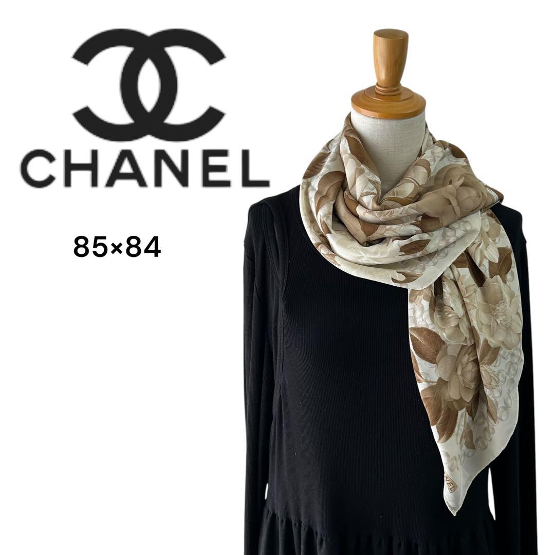 CHANEL シャネル　パール　ローズ　ベージュ　シルク　スカーフ