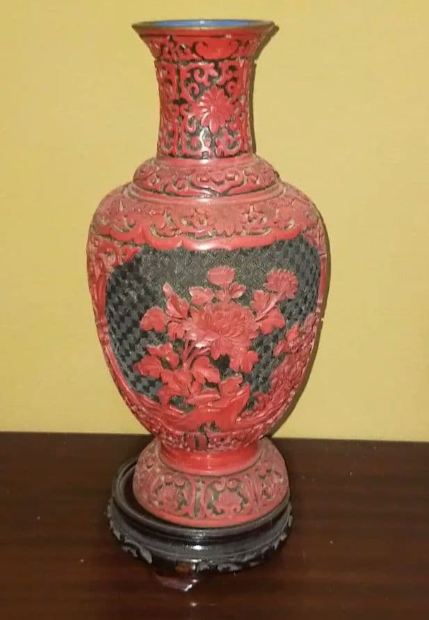 中国 堆朱花瓶 35cm