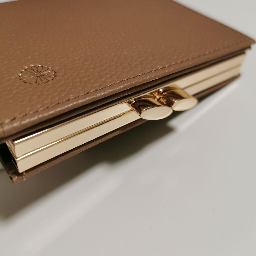 皇居 がま口 二つ折り財布 モカ カフェオレ ブラウン レザー 未使用品