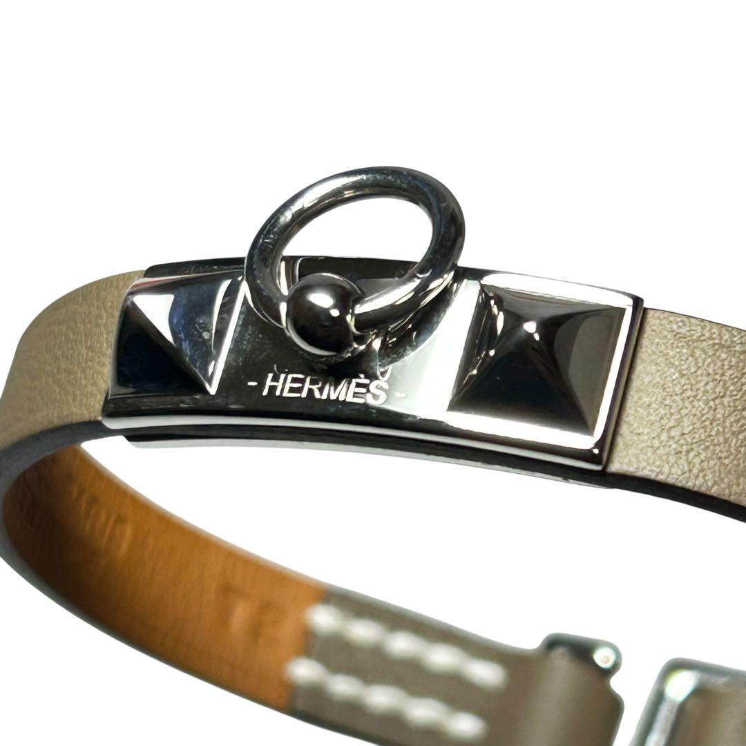 美品　HERMES エルメス　リヴァルミニ　レザーブレスレット　エトゥープ