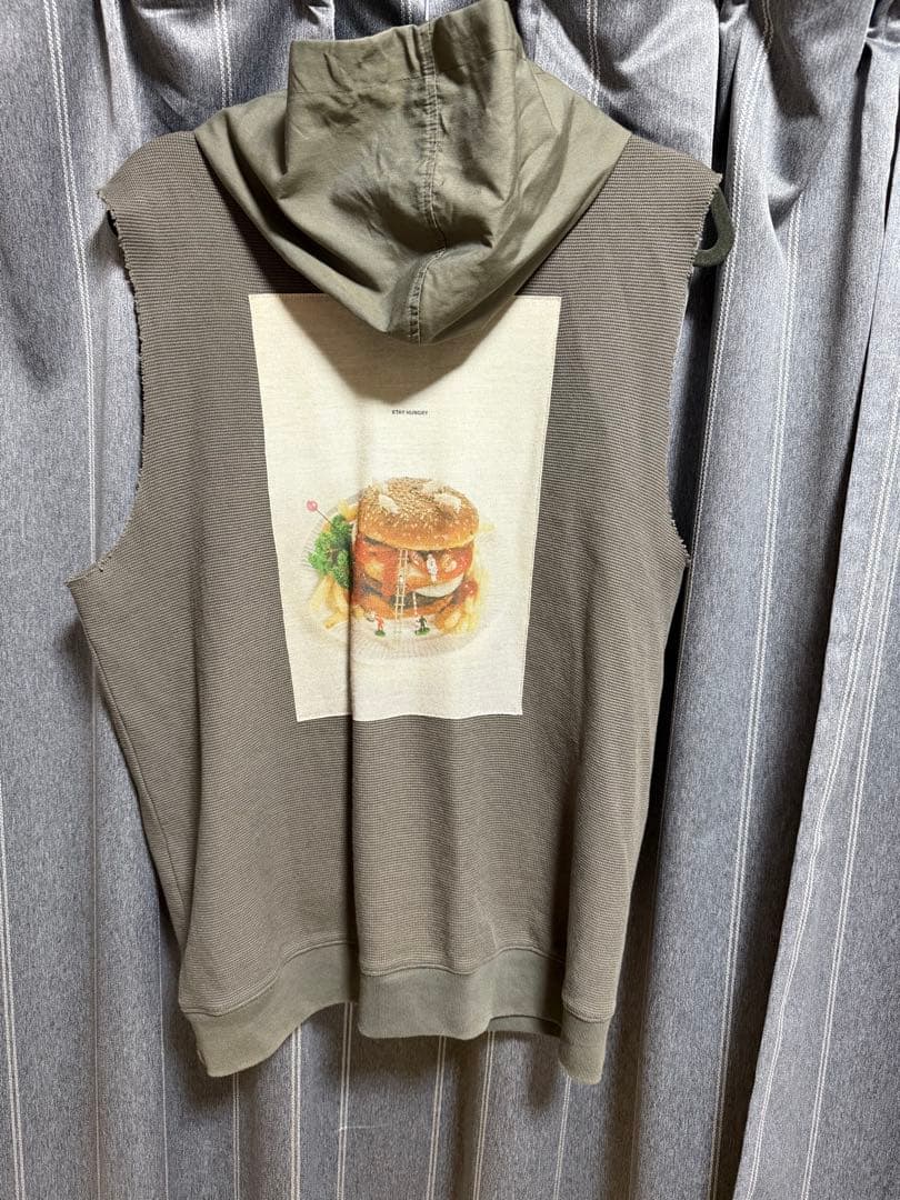 アンダーカバー　オリーブグリーン フード付きジップアップベスト