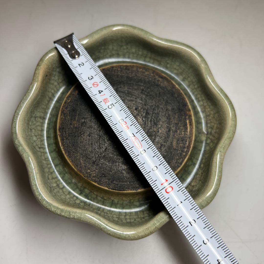 中国明時代　竜泉窯七官青磁硯石　木箱付　幅約12.3g 東Y8-0205☆2F