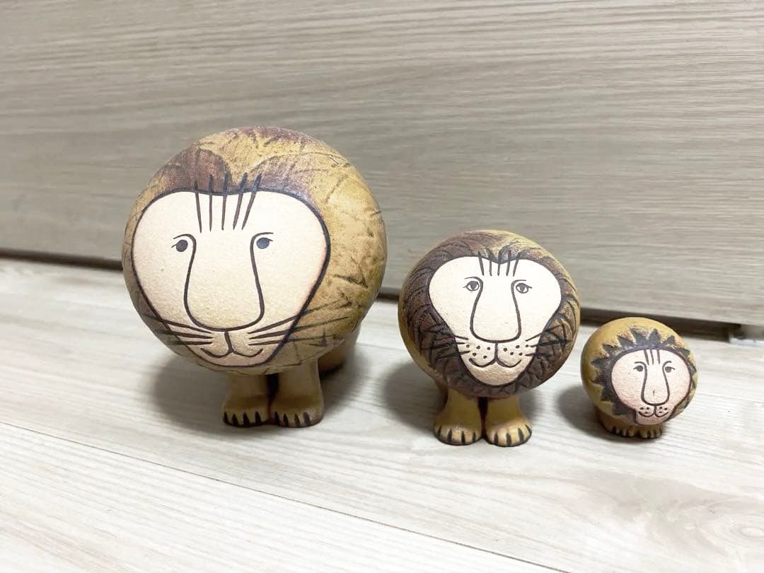 リサラーソン 木製ライオン置物セット（大・中・小）スウェーデン