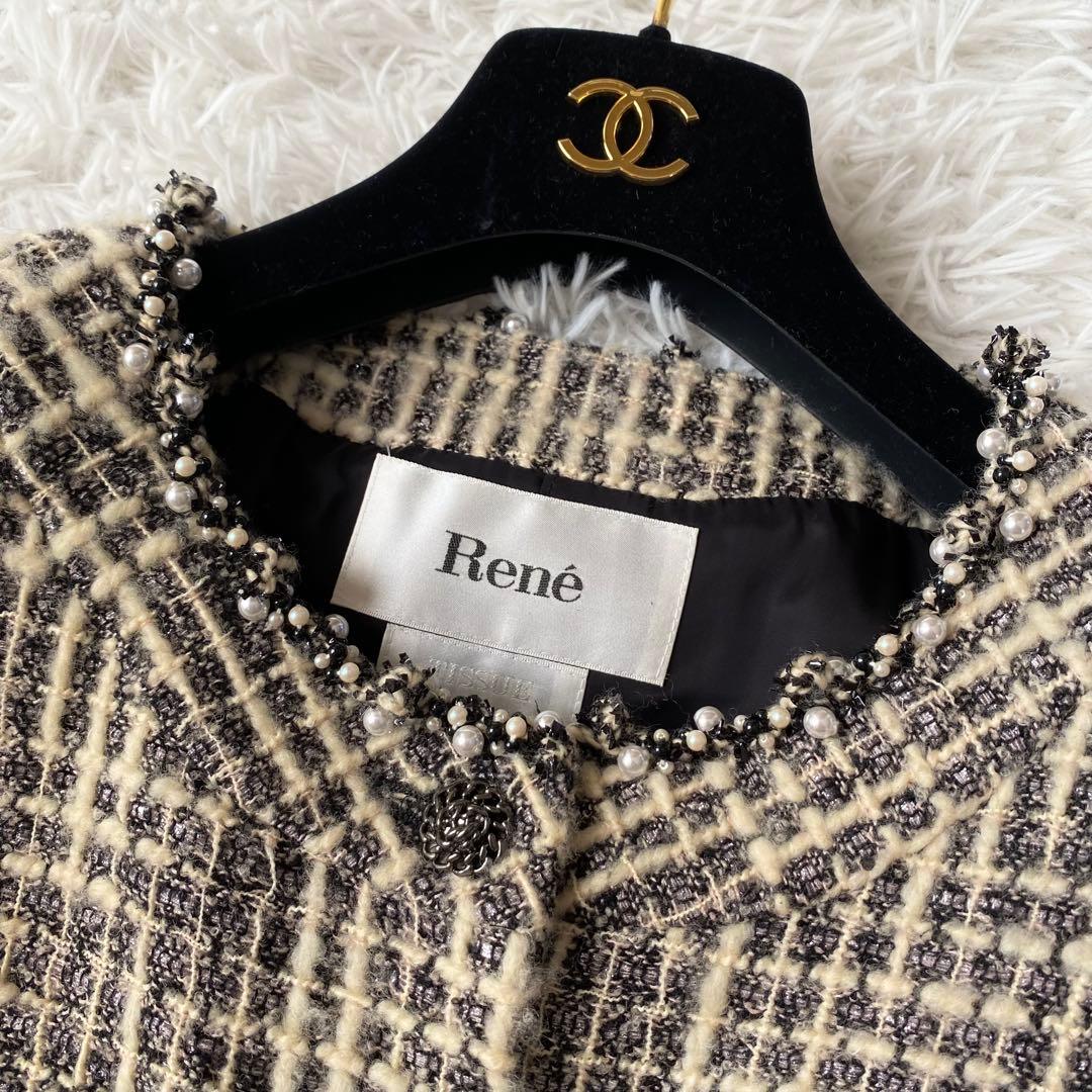 マッチ 極美品*Rene TISSUE社製 ツイードコート ノーカラー
