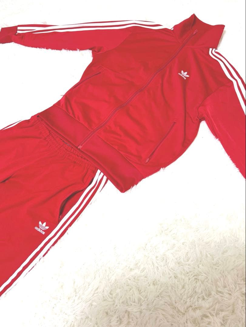 adidasオリジナルジャージ 赤上着LサイズパンツXLサイズセットアップ/美品