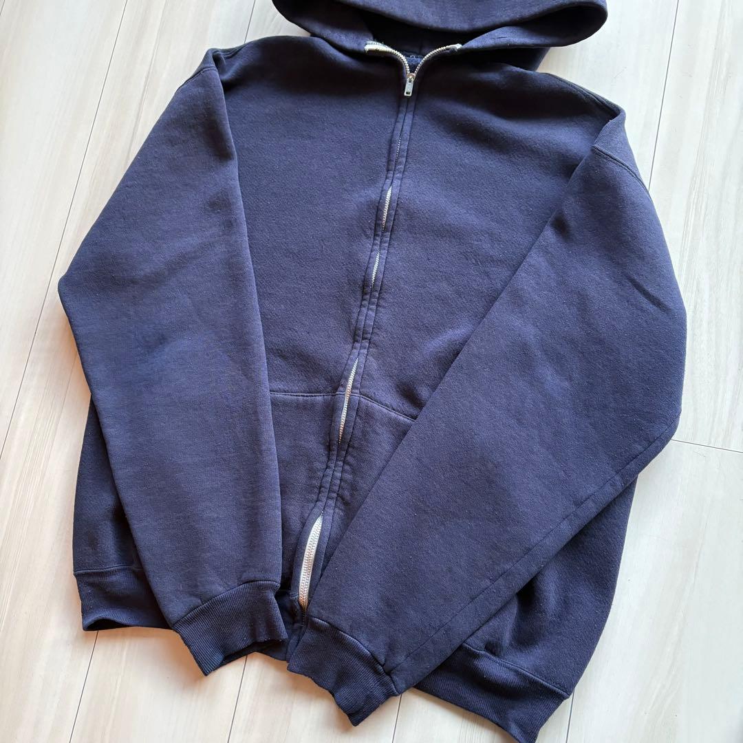 -80s フルジップパーカー USA製 ナス紺 アルミジップ XL相当 フェード