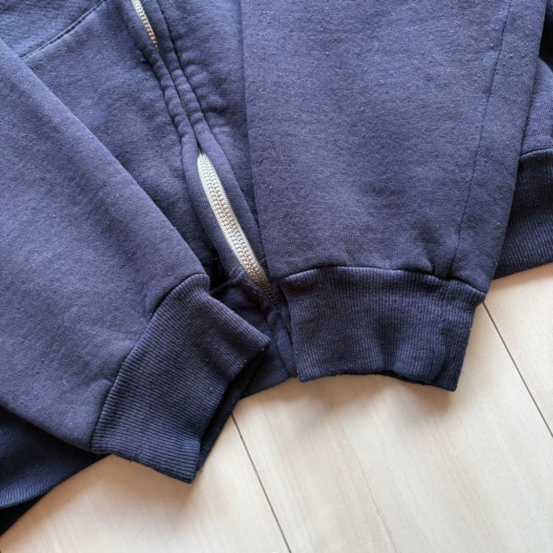 -80s フルジップパーカー USA製 ナス紺 アルミジップ XL相当 フェード