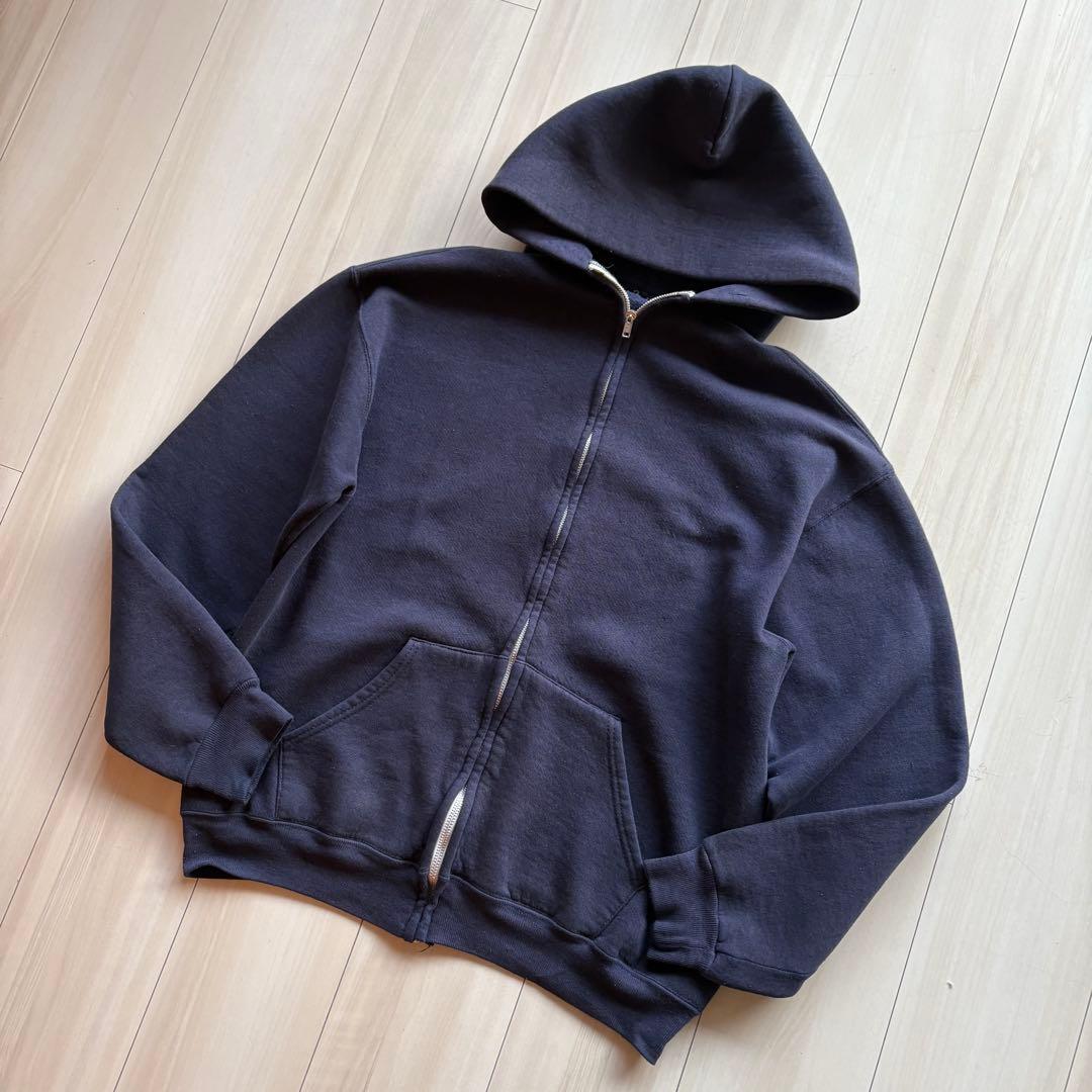-80s フルジップパーカー USA製 ナス紺 アルミジップ XL相当 フェード