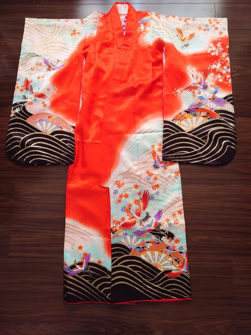 七五三　着物 長襦袢　筥迫セット　7歳　女の子　袋帯　鶴柄