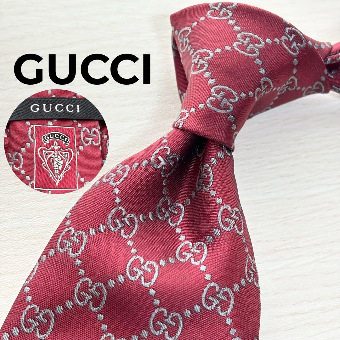 GUCCI グッチ GG柄 ネクタイ 美品 モノグラム ロゴ総柄 ジャガード織り