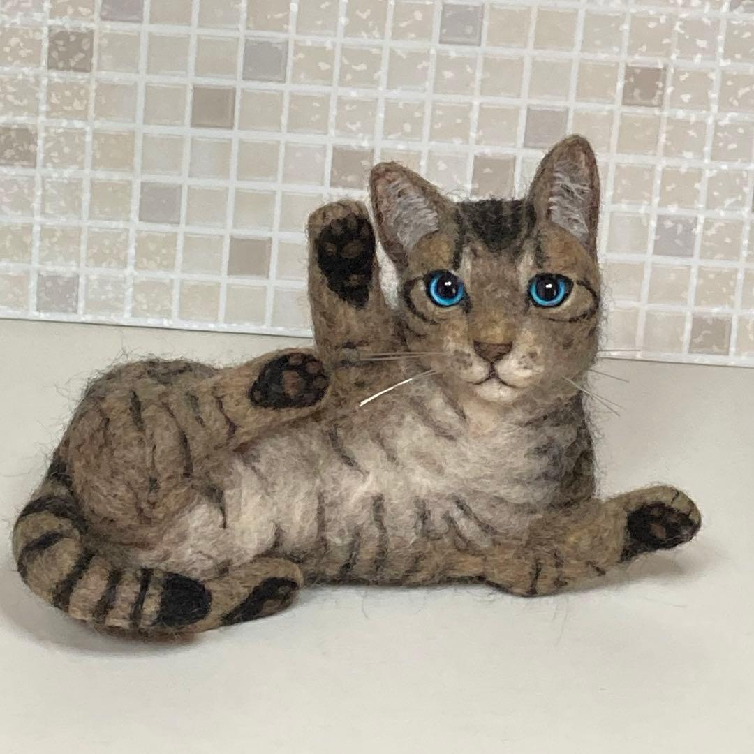 受注商品 キジトラ 子猫 猫 戯れてる 羊毛フェルト ハンドメイド