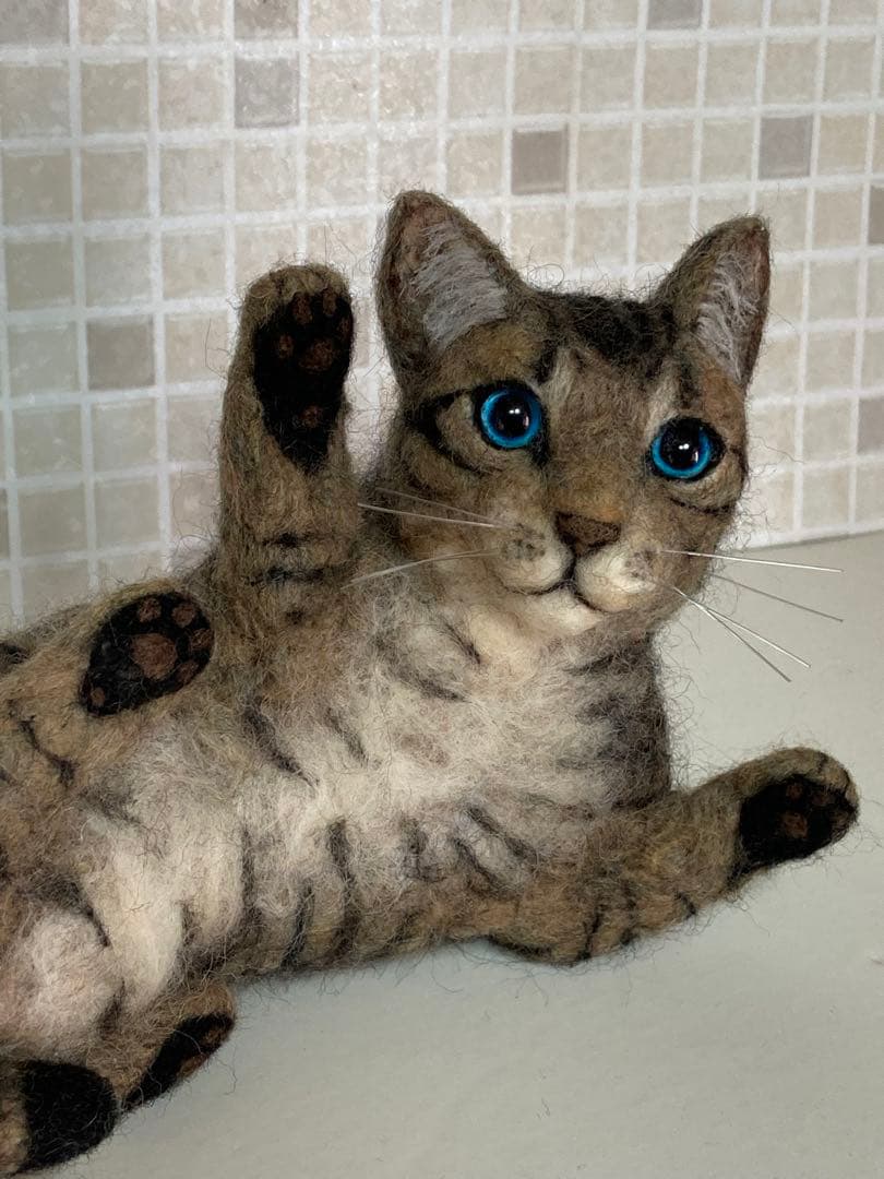受注商品 キジトラ 子猫 猫 戯れてる 羊毛フェルト ハンドメイド