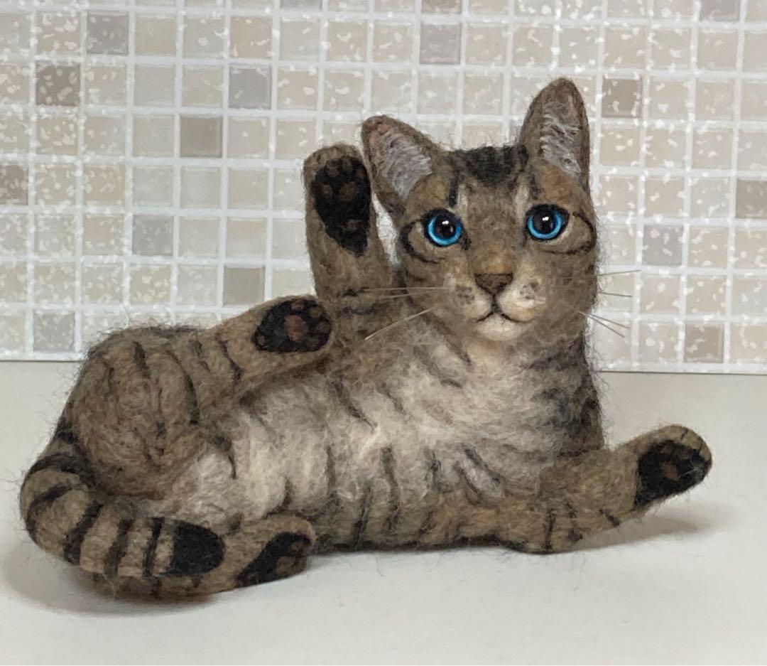 受注商品 キジトラ 子猫 猫 戯れてる 羊毛フェルト ハンドメイド