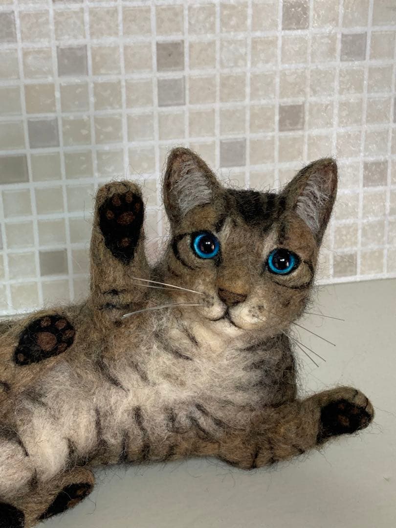 受注商品 キジトラ 子猫 猫 戯れてる 羊毛フェルト ハンドメイド