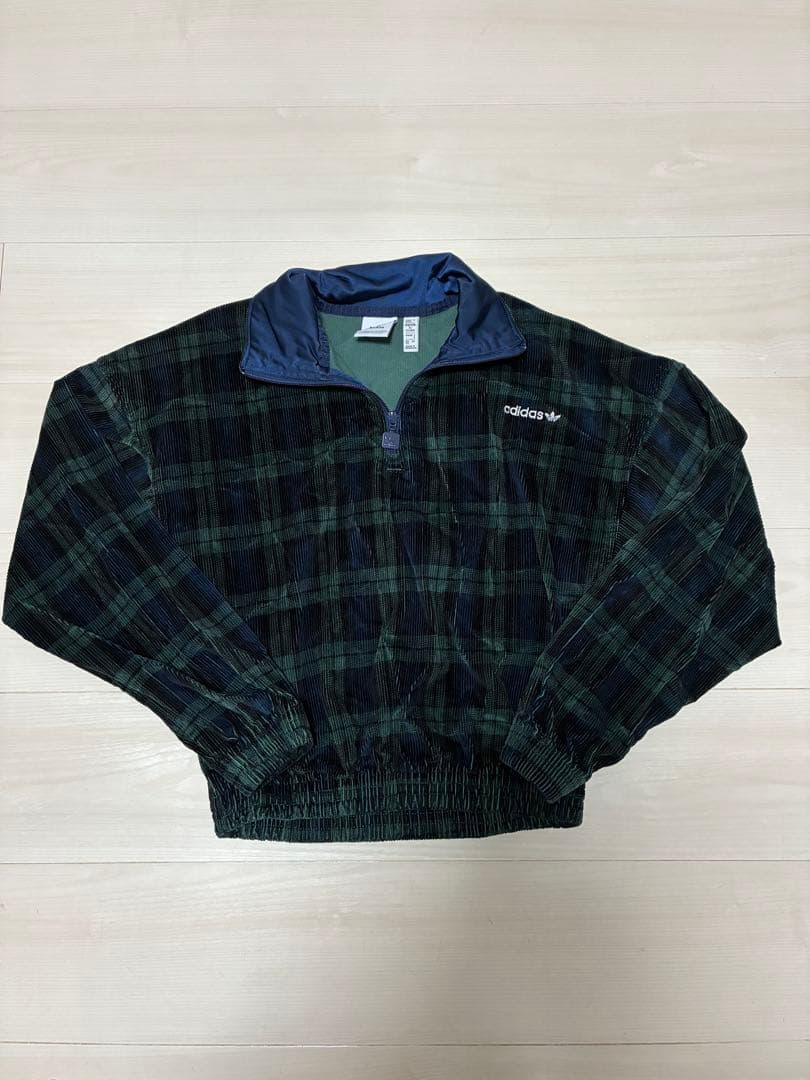 adidas originalsコーデュロイ タータンチェック ハーフジップ S