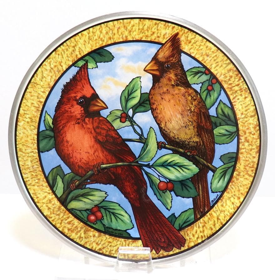 二羽のショウジョウコウカンチョウ ヴィンテージ ステンドグラス 鳥 レア 動物