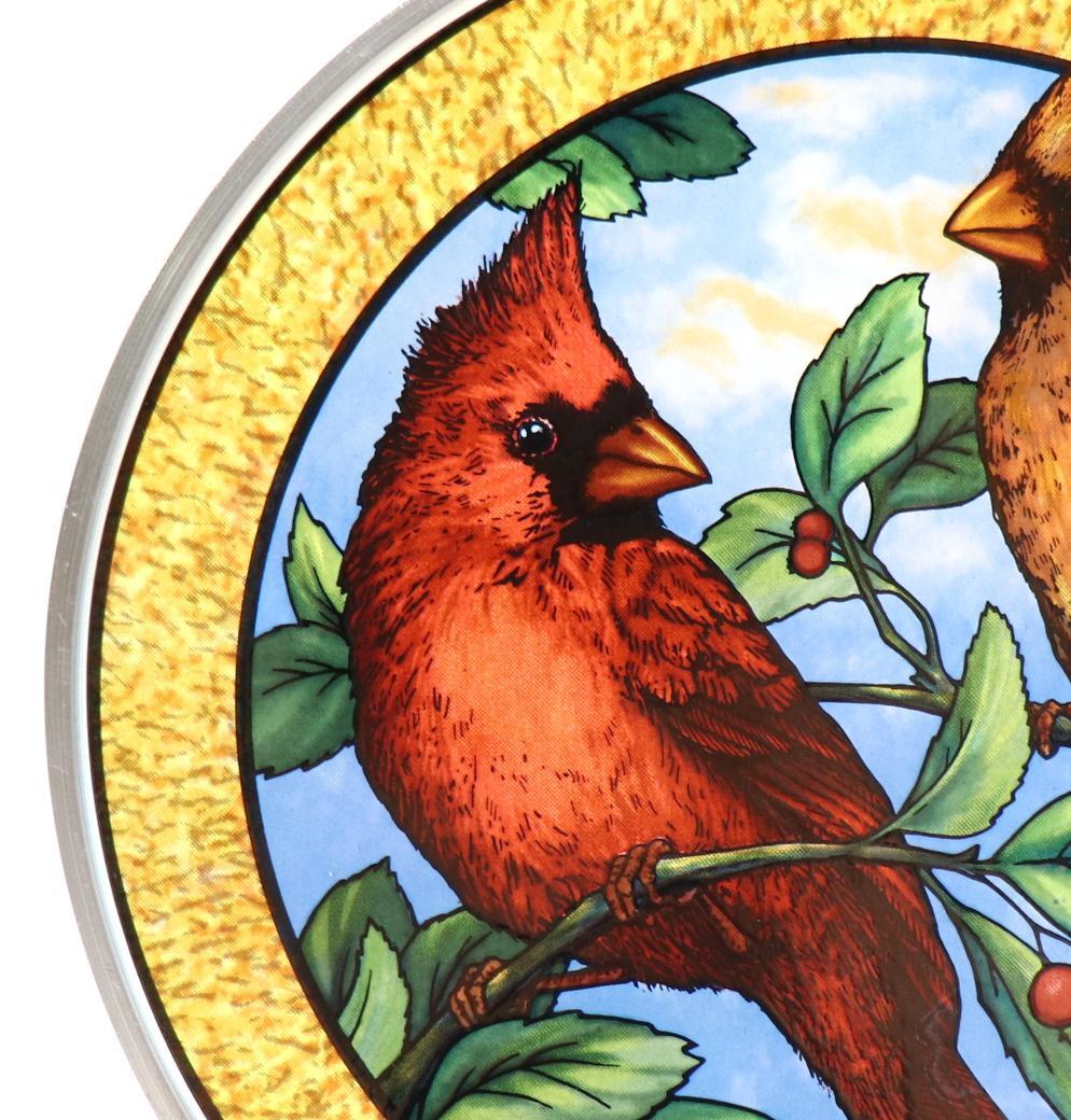 二羽のショウジョウコウカンチョウ ヴィンテージ ステンドグラス 鳥 レア 動物