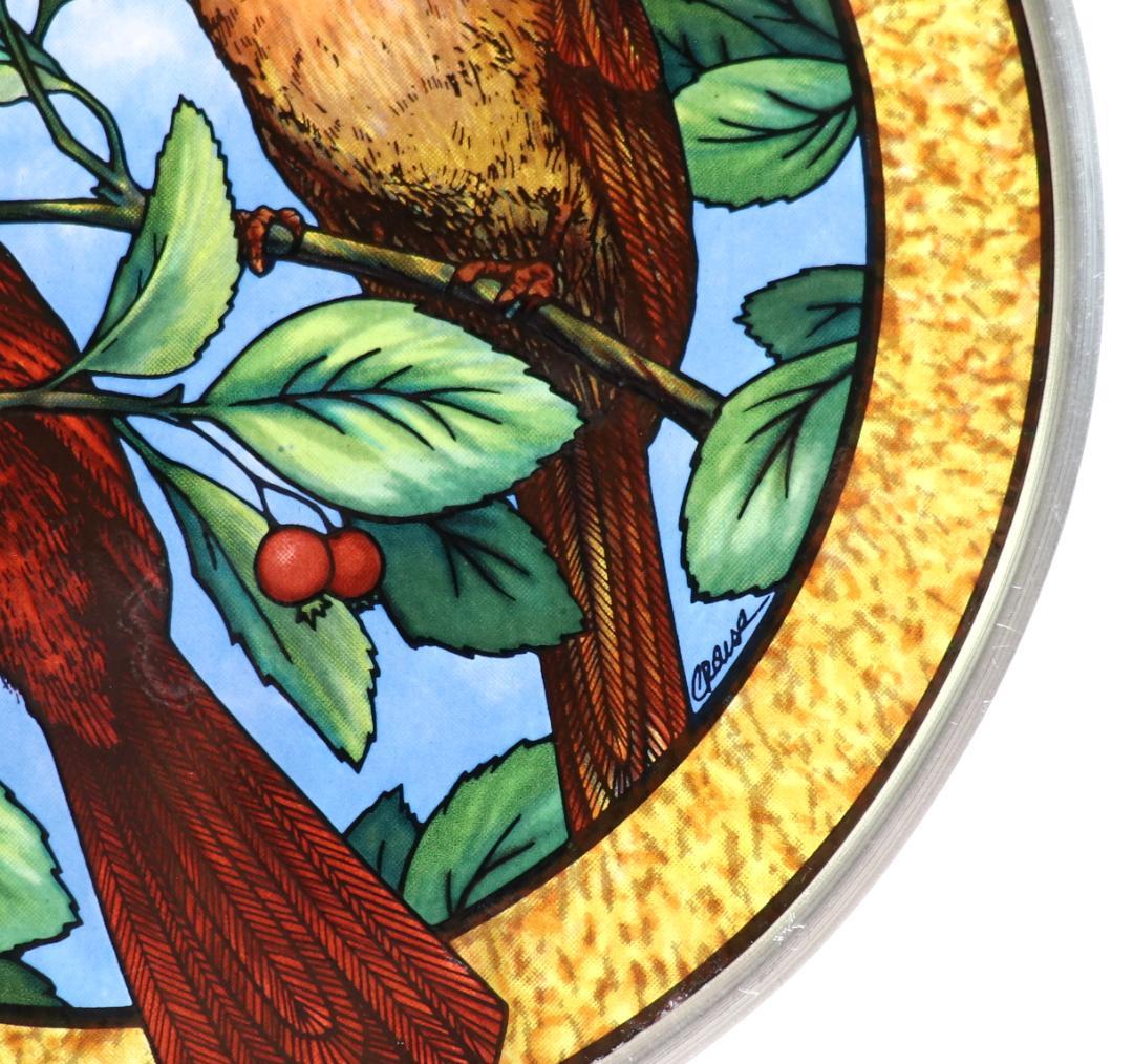 二羽のショウジョウコウカンチョウ ヴィンテージ ステンドグラス 鳥 レア 動物