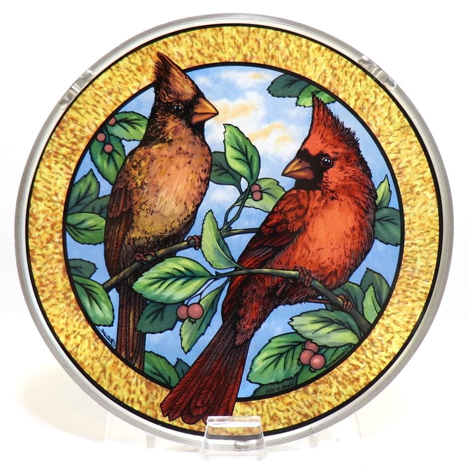 二羽のショウジョウコウカンチョウ ヴィンテージ ステンドグラス 鳥 レア 動物