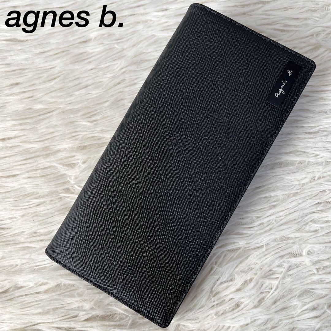 【新品未使用】アニエスベー　agnes b.プレートロゴ　レザー　かぶせ長財布